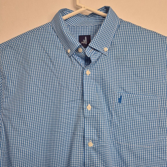 johnnie-o Mens XL Blue Gingham Button Down Shirt Long Sleeve Beach Casual Date - Picture 2 of 7